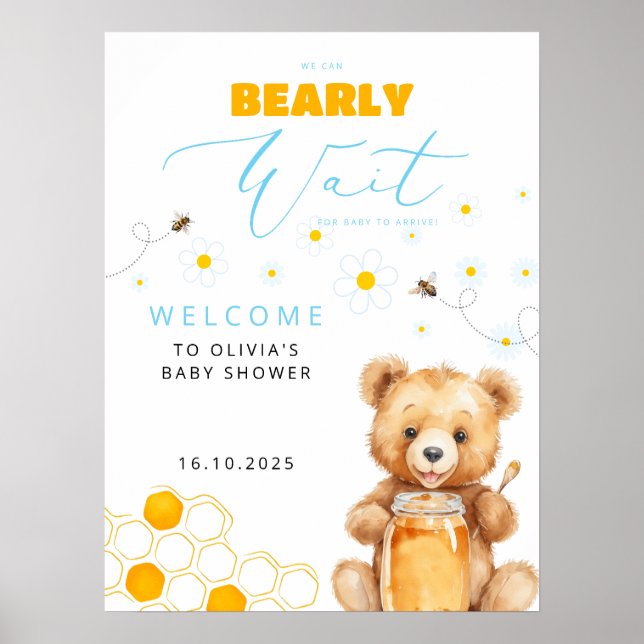 Baby Bear & Honey Girl, Boy Baby Dusche Willkommen Poster (Vorne)