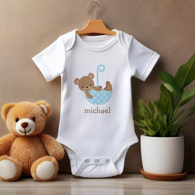 Baby Bear in Blue Umbrella Personalisiert Baby Strampler (Von Creator hochgeladen)