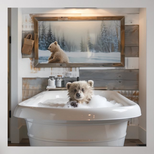 Baby Bear in der Badewanne Bad Kunst Poster (Vorne)