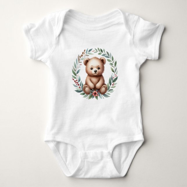 Baby Bear in Wreath Baby Bodysuit Baby Strampler (Vorderseite)