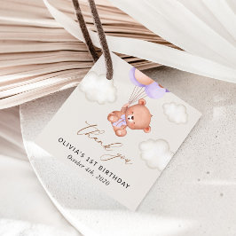 Baby Bear, Lila Balloons, erster Geburtstag Geschenkanhänger