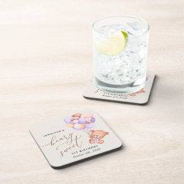 Baby Bear, Lila Balloons, erster Geburtstag Getränkeuntersetzer