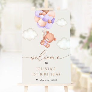 Baby Bear, Lila Balloons, Erster Geburtstag Willko Poster