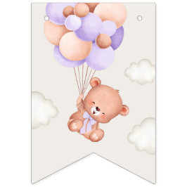 Baby Bear, Lila Balloons, erster Geburtstag Wimpelkette