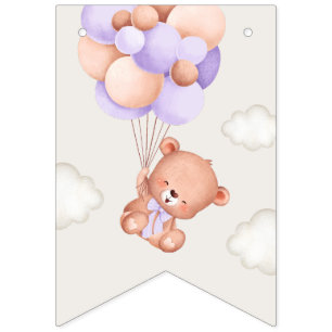 Baby Bear, Lila Balloons, erster Geburtstag Wimpelkette