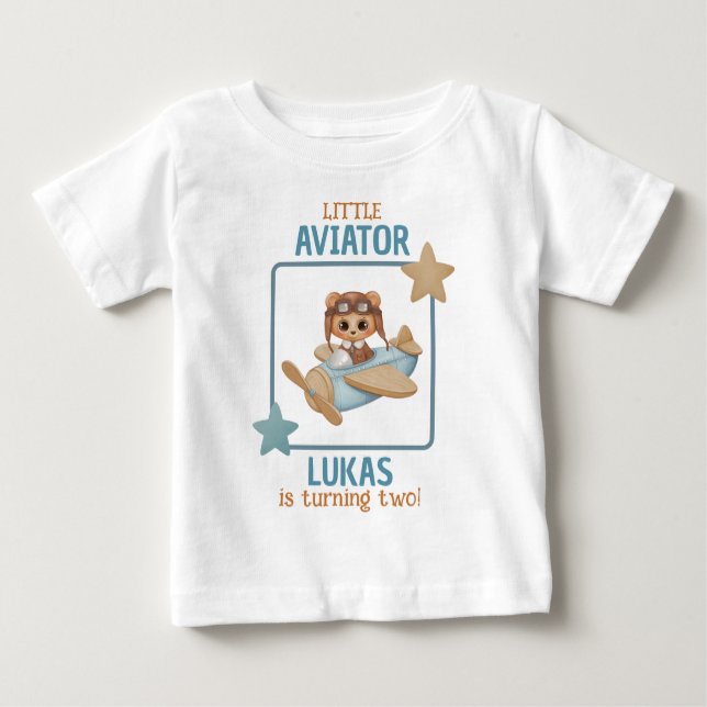 Baby Bear Little Aviator Boy Birthday White T-shirt (Vorderseite)