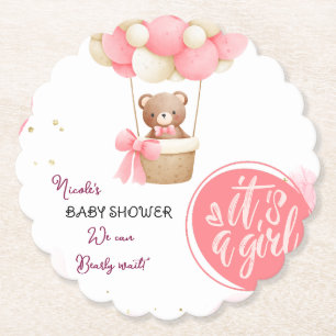 Baby Bear Pink Gold Heißluftballon Babydusche Untersetzer