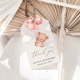 Baby Bear, rosa Balloons, erster Geburtstag Geschenkanhänger