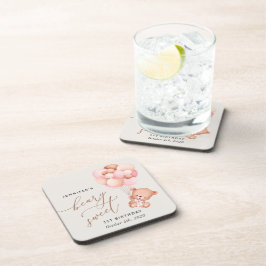 Baby Bear, rosa Balloons, erster Geburtstag Getränkeuntersetzer