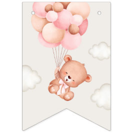 Baby Bear, rosa Balloons, erster Geburtstag Wimpelkette