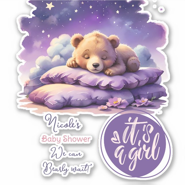 Baby Bear Schlafen Lila Galaxy Girl Babydusche Aufkleber (Vorderseite)