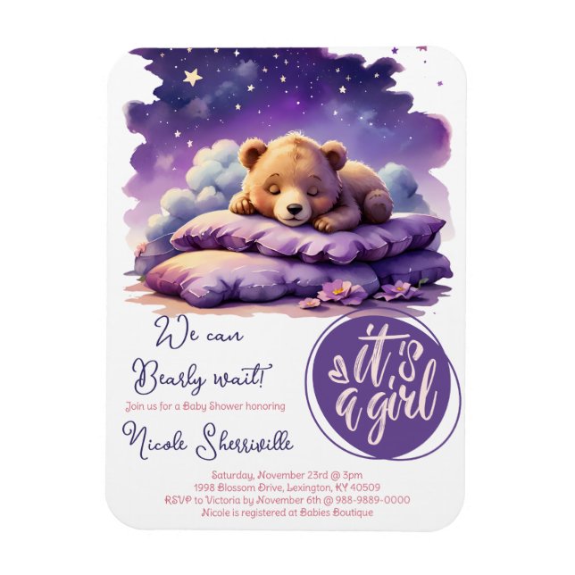 Baby Bear Schlafen Lila Galaxy Girl Babydusche Magnet (Vertikal)