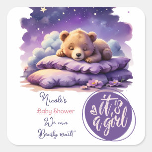 Baby Bear Schlafen Lila Galaxy Girl Babydusche Quadratischer Aufkleber