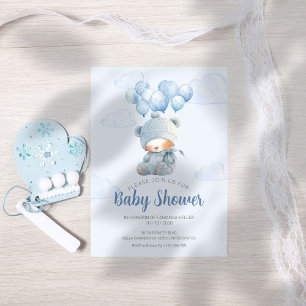 Baby Bear Sleep Niedlich Blue Ballons Baby Dusche Einladung