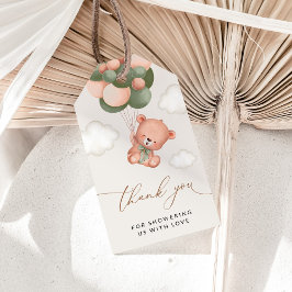 Baby Bear, Teddy Bear, Grüne Balloons, Babydusche Geschenkanhänger