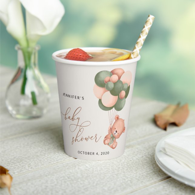 Baby Bear, Teddy Bear, Grüne Balloons, Babydusche Pappbecher (In Situ)