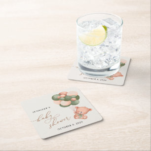 Baby Bear, Teddy Bear, Grüne Balloons, Babydusche Rechteckiger Pappuntersetzer