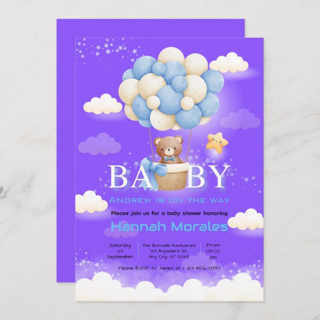Baby Bear Theme Babydusche Einladung (Vorne/Hinten)