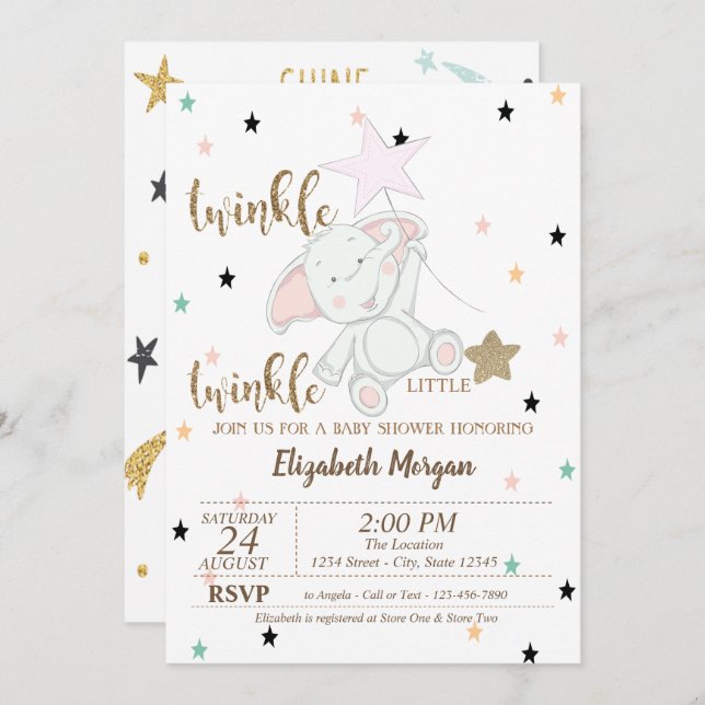 Baby Bear, Twinkle Twinkle Little Star Baby Dusche Einladung (Vorne/Hinten)