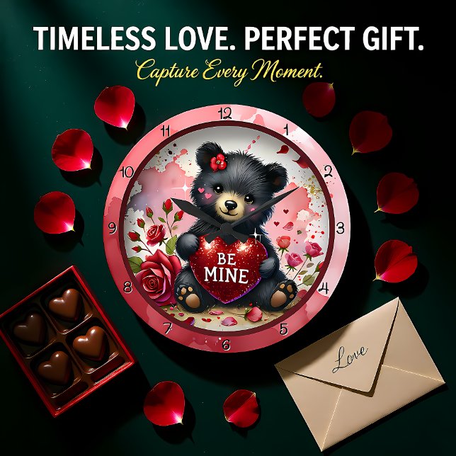 Baby Bear Valentine Red Heart Große Wanduhr (Von Creator hochgeladen)