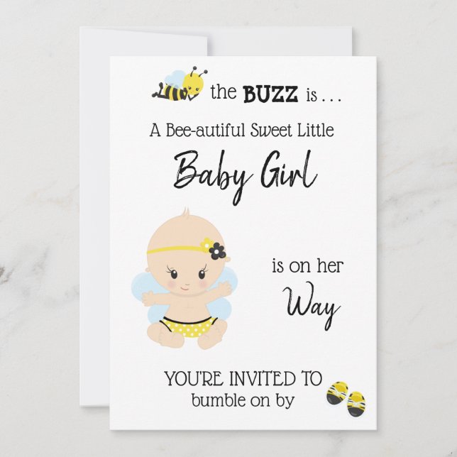 *~* Baby Bee Baby Girl Dusche Einladung (Vorderseite)