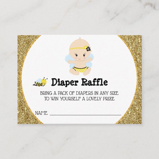 *~* Baby Bee Baby Girl Glitzer Diaper Raffle Begleitkarte (Vorderseite)