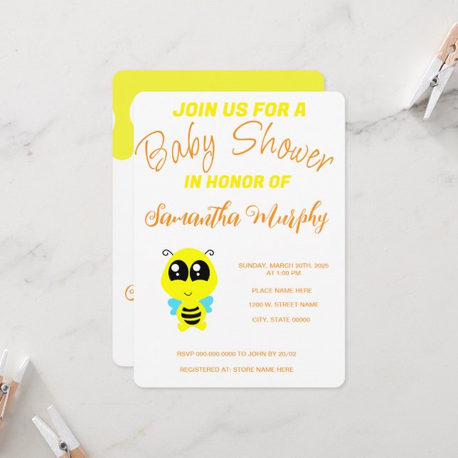 Baby Bee | Baby Shower Invitation Einladung (Vorderseite/Rückseite Beispiel)