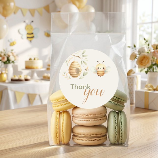 Baby Bee Danke Er oder Sie Geschlecht Enthüllung Runder Aufkleber (He or She? What Will Baby Bee? Thank You Honey Bee Baby Shower Classic Round Sticker)