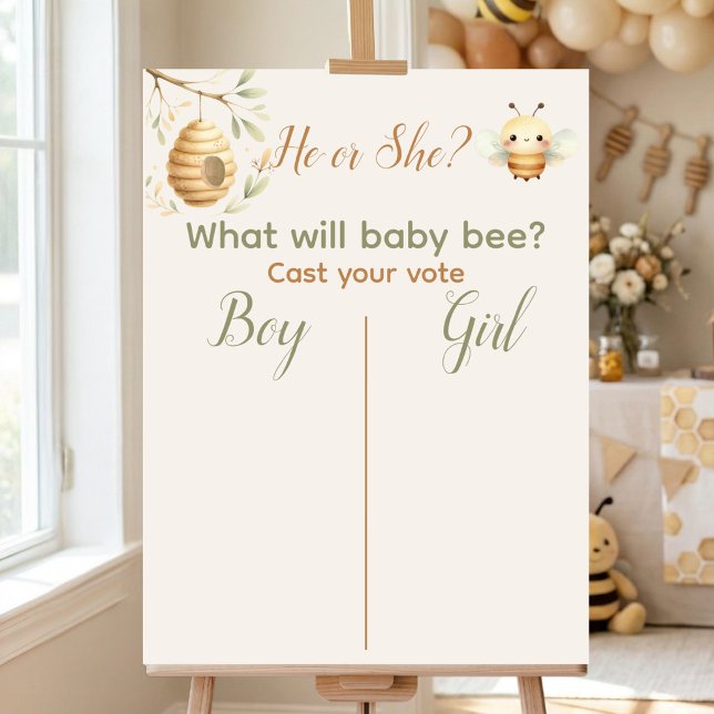 Baby Bee Er oder Sie - Geben Sie Ihre Stimme ab Ju Poster (He or She Bee Gender Reveal Voting Sign. He or She? What Will Baby Bee? )