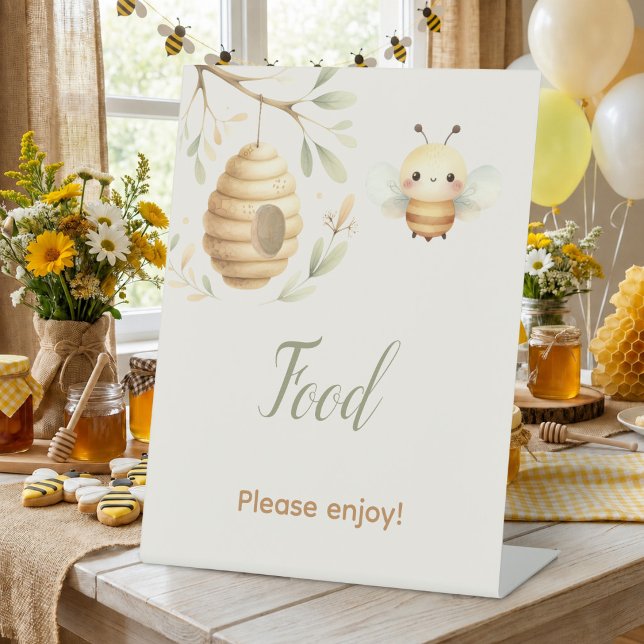 Baby Bee Food Er oder Sie Geschlechtsenthüllungsfe Sockelschild (Food Baby Shower Table Sign. He or She? What Will Baby Bee? Gender Reveal)