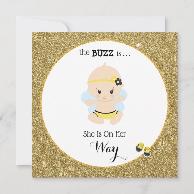 *~* Baby Bee Glitzer Baby Girl Dusche Einladung (Vorderseite)