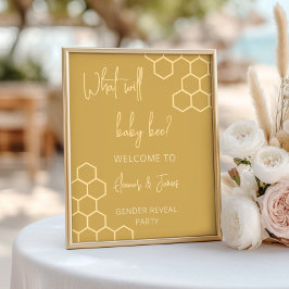 Baby Bee Honey Golden Beige Gender Reveal Welcome Poster