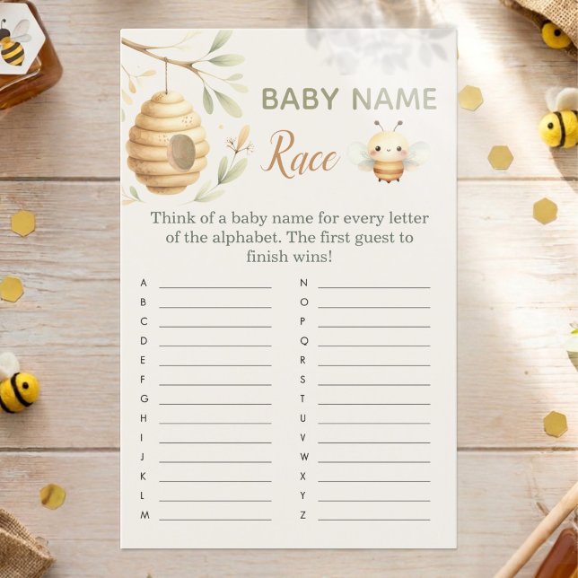 Baby-Bee-Name-Race-Spiel Er oder Sie Bee-Thema (Baby Name Race Baby Shower Game. He or She? What Will Baby Bee? Gender Reveal)