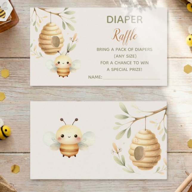 Baby Bee Windel-Raffle Er oder Sie  Begleitkarte (Diaper Raffle Enclosure Card. Front and Back.
What Will Baby Bee Honey Bee Gender Reveal)