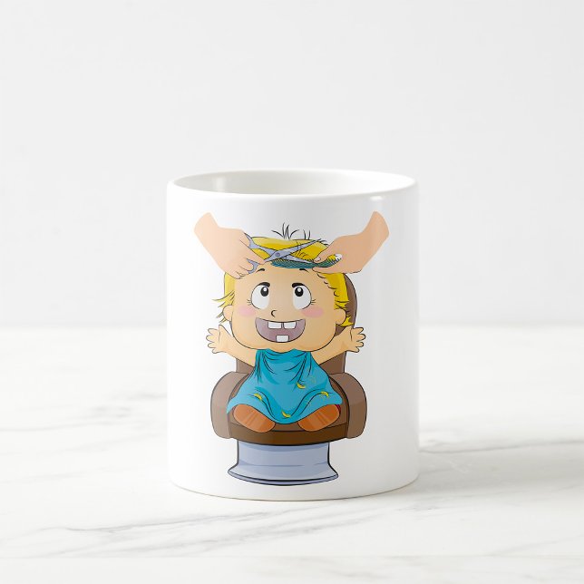 Baby bekommen Haarschnitt Funny Kids Friseur Shop Kaffeetasse (Von Creator hochgeladen)
