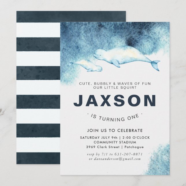 Baby Beluga | Einladung zur Geburtstagspartei (Vorne/Hinten)