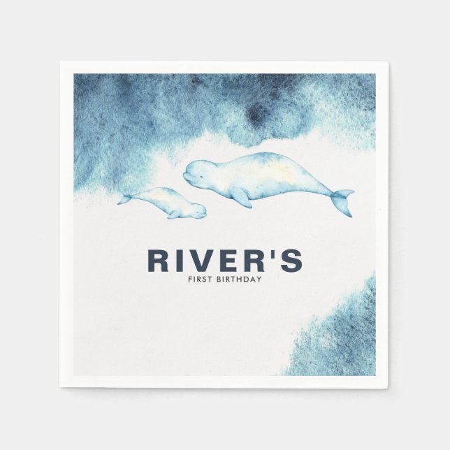 Baby Beluga | Ocean Birthday Party Serviette (Vorderseite)