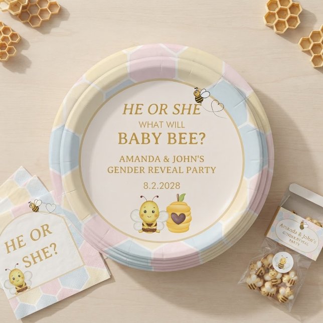 Baby-Biene Er oder Sie? Pappteller (Von Creator hochgeladen)