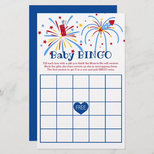 Baby Bingo 4. Juli Patriotic Baby Shower (Vorne/Hinten)
