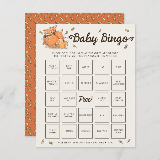Baby Bingo Autumn Baby Showspiel (Vorne/Hinten)