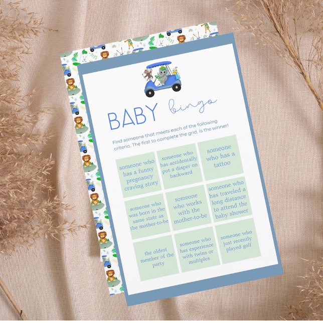 Baby Bingo Boy Elephant & Monkey Golf Showspiel (Have fun with this Golf Themed design Baby Bingo for your Baby shower!)