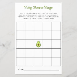 Baby Bingo Card Kawaii Avocado Baby Showspiel Flyer