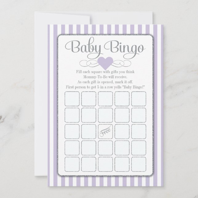 Baby Bingo Lavender Lilac Baby Showgame Cards Einladung (Vorderseite)
