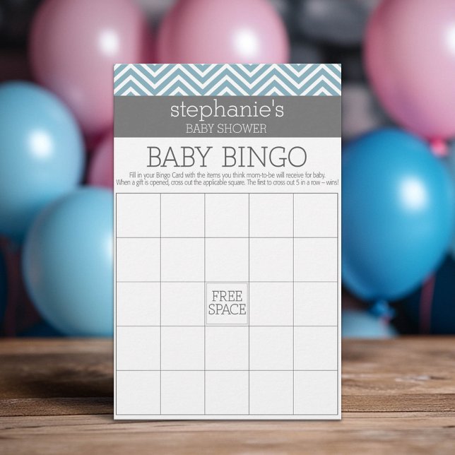 Baby Bingo - Pastel Blue Chevrons Shower Game (Custom Baby Shower Games)