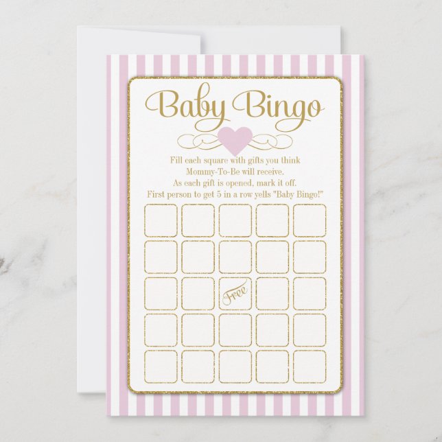 Baby Bingo Pink Gold Girl Baby Showkarten (Vorderseite)