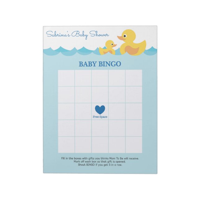 Baby Bingo Rubber Duck Baby Showspiel Notizblock (Rotiert)