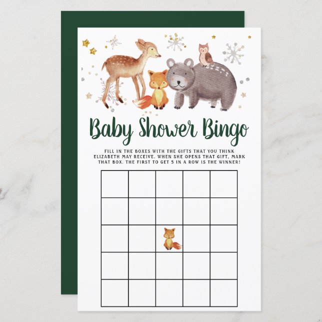 Baby Bingo Winter Woodland Animals Showspiel (Vorne/Hinten)