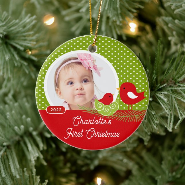 Baby Bird Baby's First Christmas Foto Keramik Ornament (Baum)