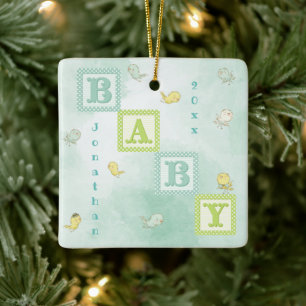 Baby Bird blockiert Personalisierten Namen Jahr We Keramikornament