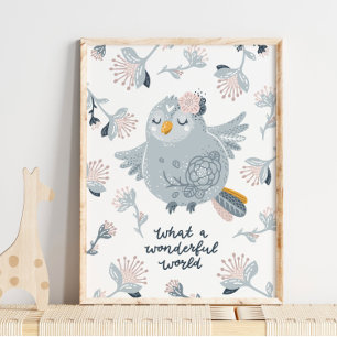 Baby Bird Blue Wonderful World Poster   Wandkunst